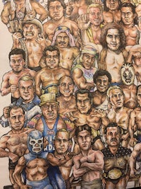 a drawing of a group of wrestlers