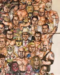 a drawing of a group of wrestlers