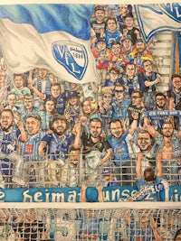 a painting of a group of people in a stadium